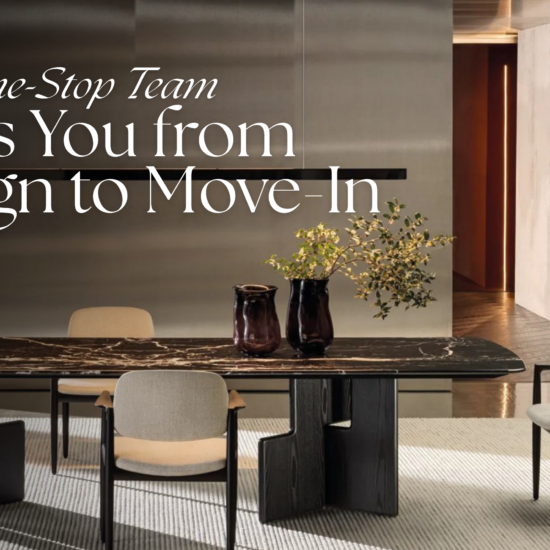 Turnkey interior design dining space featuring a luxury black marble dining table, modern chairs, metallic wall panels, and elegant home decor.